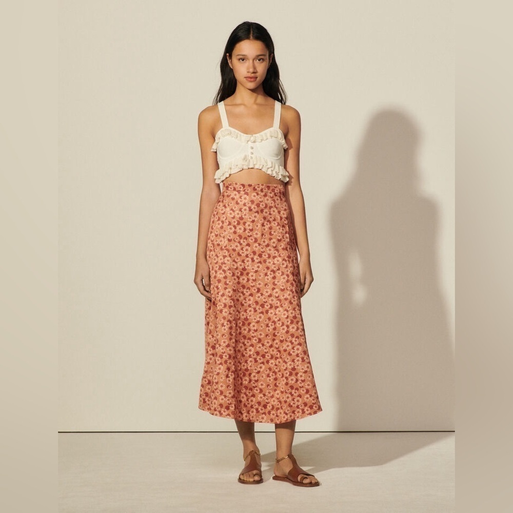 SANDRO Pascaline Floral-Print Skirt - Neutrals US Size 4 - Picture 5 of 15